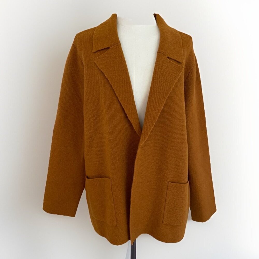 On 34th Women's Sweater Blazer Size Large Salty Nut Knit Open Front Pockets EUC